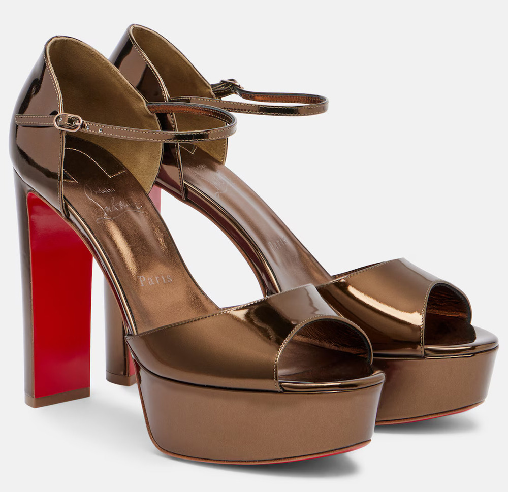 Christian Louboutin Sandaloo 130 Bronze Platform Block Heel Sandal Pump 39.5
